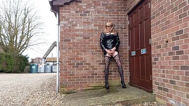 Tranny in PVC Masturbating in the Town - 6 image