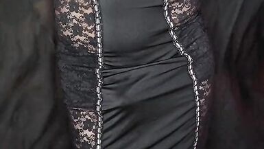 Teasing in black lingerie