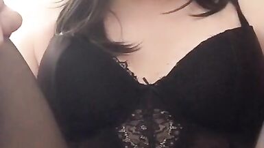 Nicki-Crossdress in sexy black Lingerie & Stockings CloseUp stroking big Cock - 7 image