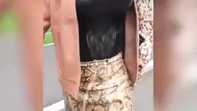 busty sissy walks around town