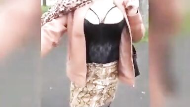 busty sissy walks around town - 2 image