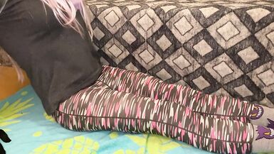 Small femboy stretches her butt after workout - 2 image