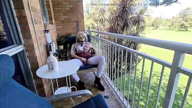 Sissy schoolgirl gagged playing on the balcony and pissing teaser - 8 image