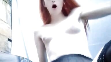 Redhead shemale Huge cum in chastity - 6 image