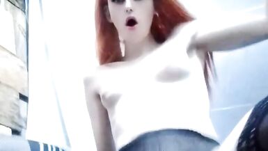 Redhead shemale Huge cum in chastity