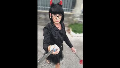 Little sissy in chastity walking in public