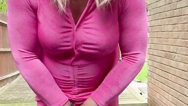 Amateur Crossdresser Kellycd2022 sexy milf 100th video masturbating outdoors in stockings and heels big cumshot sissy - 6 image