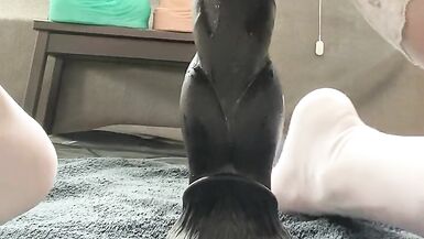 Alexa fucking ass-pussy with large Beowulf in chastity & corset - 2 image