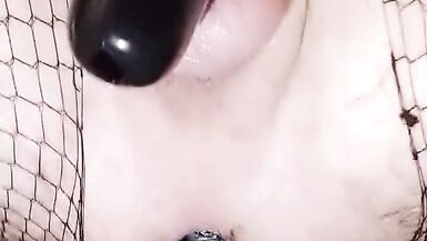 White Dirty Sissy Slut Fuck by Huge BBC Dildo penetrated while Locked in Chastity - 15 image