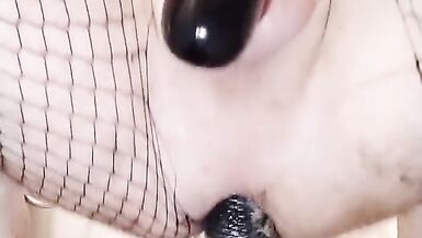 White Dirty Sissy Slut Fuck by Huge BBC Dildo penetrated while Locked in Chastity - 9 image