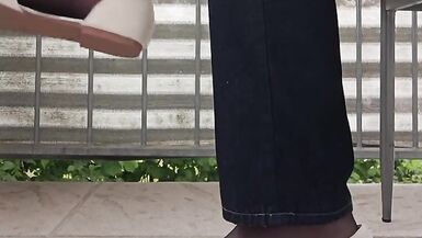 Dangling and Shoeplay with Black Nylon Tights and White Ballerina Shoes. - 11 image