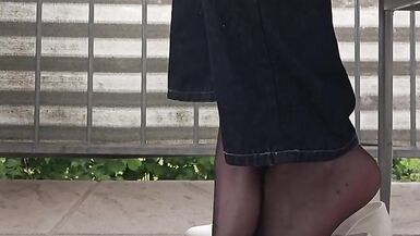 Dangling and Shoeplay with Black Nylon Tights and White Ballerina Shoes. - 14 image