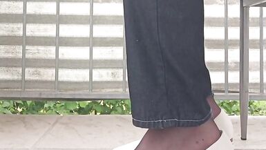 Dangling and Shoeplay with Black Nylon Tights and White Ballerina Shoes. - 3 image