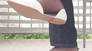 Dangling and Shoeplay with Black Nylon Tights and White Ballerina Shoes. - 4 image