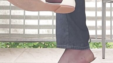 Dangling and Shoeplay with Black Nylon Tights and White Ballerina Shoes. - 8 image