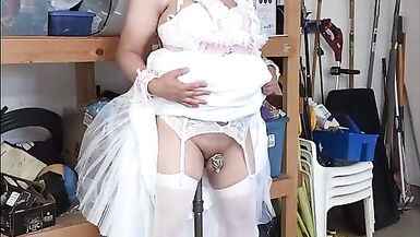Sissy Pony Bride rides her dildo stand - 8 image
