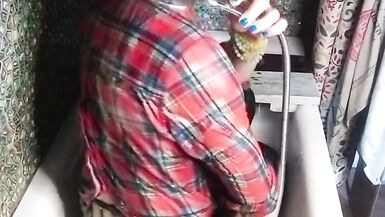 Wetlook in bath in skirt, top and stockings... Wetting clothes - 4 image