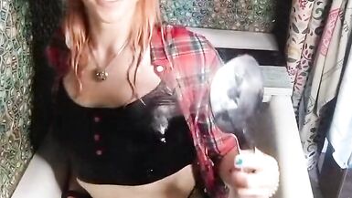 Wetlook in bath in skirt, top and stockings... Wetting clothes - 7 image