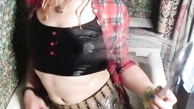 Wetlook in bath in skirt, top and stockings... Wetting clothes - 8 image