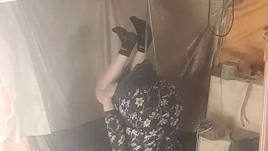 Hanging out in a summer dress and tight rubber skirt - 1 image