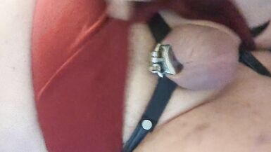 Fat Sissy light ball torture and wax play in chastity - 2 image