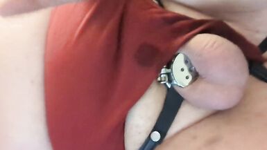 Fat Sissy light ball torture and wax play in chastity - 5 image