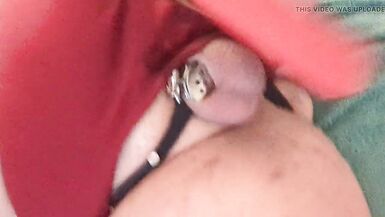 Fat Sissy light ball torture and wax play in chastity