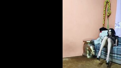 Shemale with a vinyl skirt cums - 10 image