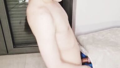 Femboy in jeans shorts and dirty feet fucks transparent fleshlight - 2 image