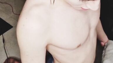 Femboy in jeans shorts and dirty feet fucks transparent fleshlight - 3 image