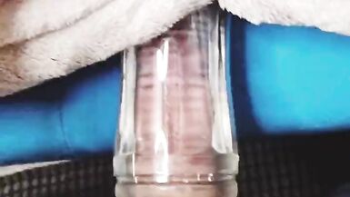 Femboy in jeans shorts and dirty feet fucks transparent fleshlight - 5 image