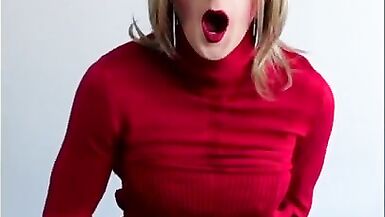 Amazing cum shot featuring Alexandra Braces in a red dress, pantyhose and Converse - 12 image