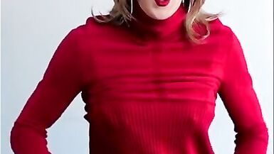 Amazing cum shot featuring Alexandra Braces in a red dress, pantyhose and Converse - 15 image