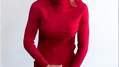 Amazing cum shot featuring Alexandra Braces in a red dress, pantyhose and Converse - 3 image