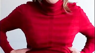 Amazing cum shot featuring Alexandra Braces in a red dress, pantyhose and Converse - 4 image