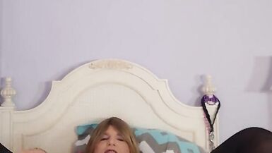 Tiny clit stocking clad sissy, spreading her legs , wanting a real man in her bed - 3 image