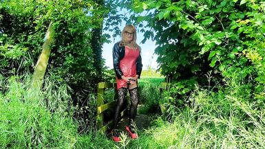 Tranny Slut with cock Pump on Footpath - 10 image