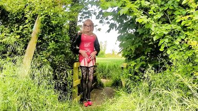 Tranny Slut with cock Pump on Footpath - 3 image