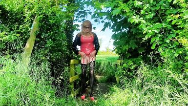 Tranny Slut with cock Pump on Footpath - 6 image