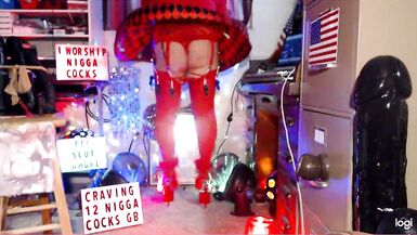 Teasing my BLACK BOY TOY's BB12"NC rock hard for cum in 9" platform stiletto heels. - 7 image