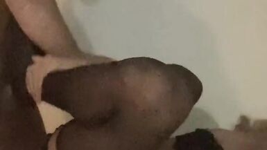 Sucking tranny cock with footjob