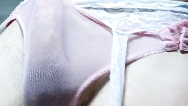 Crossdressing guy Masturbating with white smoking and transparent pink pantie - 3 image