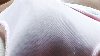 Crossdressing guy Masturbating with white smoking and transparent pink pantie - 5 image