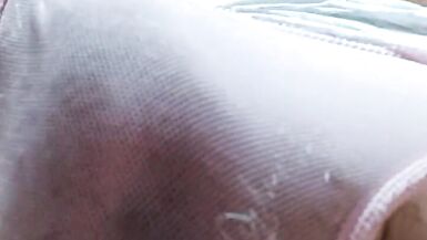 Crossdressing guy Masturbating with white smoking and transparent pink pantie - 6 image