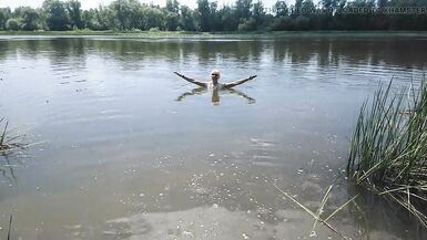 Alexa Cosmic transgirl swimming in clothes in river in jeans shirts and white t-shirt. Alexa Cosmic Wetlook Lover. - 8 image