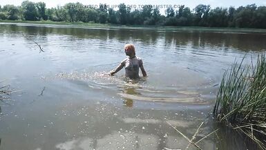 Alexa Cosmic transgirl swimming in clothes in river in jeans shirts and white t-shirt. Alexa Cosmic Wetlook Lover. - 9 image
