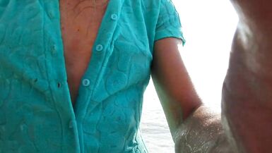 Alexa Cosmic transgirl swimming in the sea first time in teal combi dress - 14 image