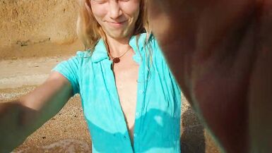 Alexa Cosmic transgirl swimming in the sea first time in teal combi dress - 15 image