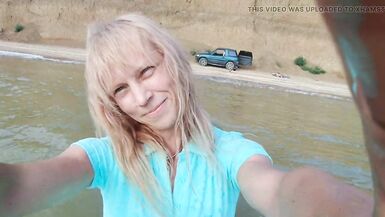 Alexa Cosmic transgirl swimming in the sea first time in teal combi dress - 8 image