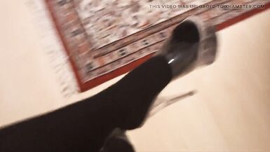 crossdresser in tights and stripper high heels